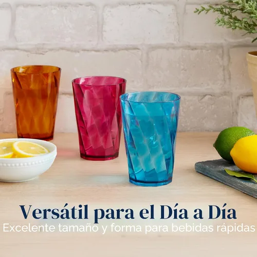 Vista 3 de Vasos US Acrylic Optix Mini, de plástico, reutilizables, aptos para lavavajillas (juego de 8) Tazas de jugo de 8oz en colores de tono de joya