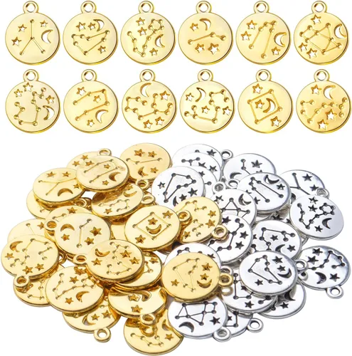 Dijes redondos del signo del zodiaco, con doce constelaciones, dijes de aleación del zodiaco, dijes de doble cara para joyería, aretes, pulseras y