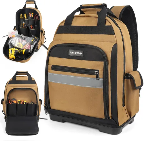 Vista 2 de Mochila para herramientas, mochila de herramientas resistente con base moldeada impermeable, paquete de trabajo para electricista para herramientas