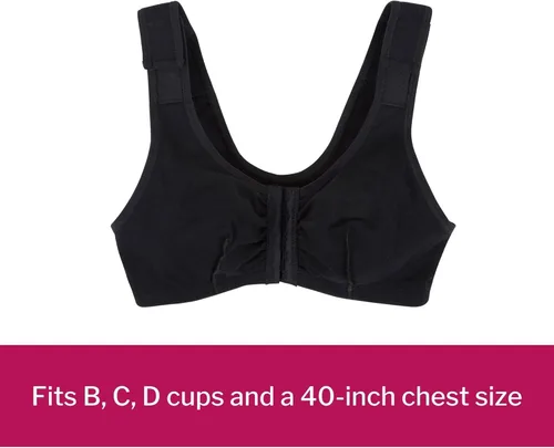 Vista 3 de McKesson Sujetador quirúrgico de algodón y elastano negro Sujetador posquirúrgico para soporte de pecho de cobertura completa con compresión ligera