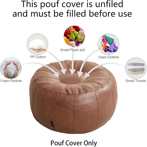 Vista 23 de Louis Donné Funda de puf sin relleno, taburete redondo otomano para reposapiés, puf de almacenamiento, puf de piel sintética impermeable, reposapiés