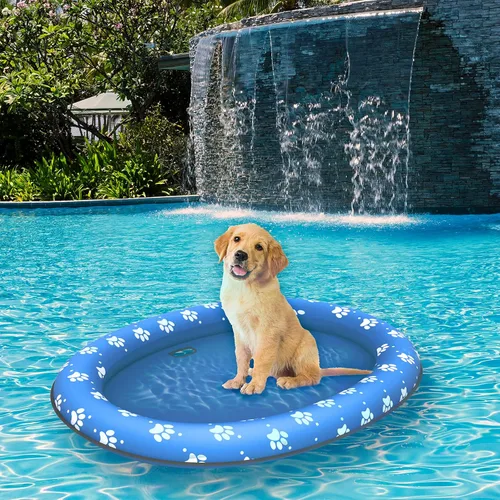 Vista 7 de Pet Soft Balsa flotante para perros – Flotador inflable de natación para perros para el verano (hueso azul)