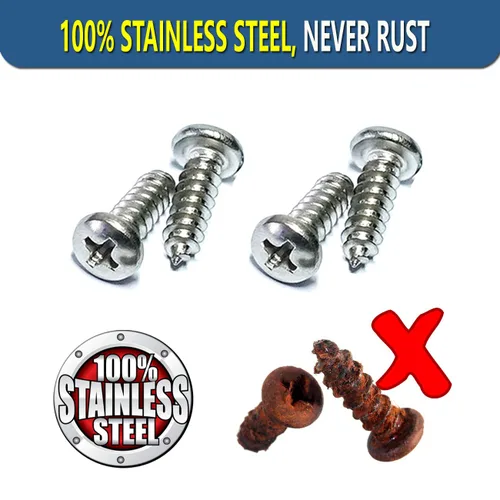 Vista 2 de ZXFOOG Tornillos de acero inoxidable para placa de matrícula - Sujetadores autoenroscantes antióxido para montaje de soporte de marco