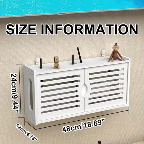 Vista 2 de Soporte de pared doble para puerta, Estante de pared flotante, Caja de almacenamiento WiFi, Caja organizadora de cables, Protector de regleta