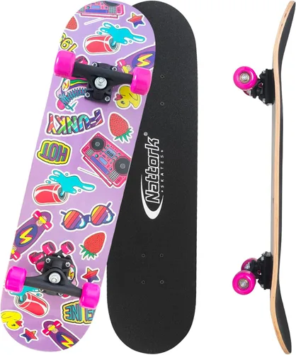 Vista 7 de Nattork - Monopatín completo de 31 pulgadas, patinetas estándar para principiantes, patinetas de trucos de 9 capas de madera de arce canadiense