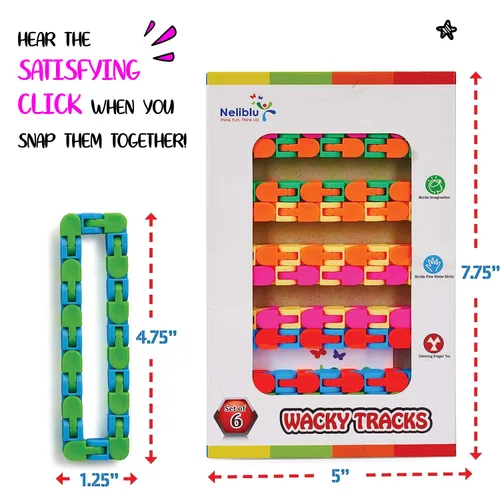 Vista 3 de Neliblu Wacky Tracks 6 Pack Sensory Fidget Toys Snap and Click Fidget Cube Puzzles Bulk - ADHD, Autism, Stress Relief Therapy - Fidget Toys for