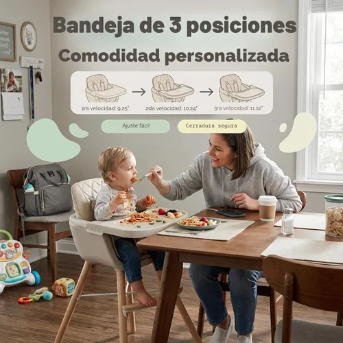 Vista 6 de Mallify Silla alta de madera 3 en 1, sillas altas convertibles para bebés y niños pequeños, silla alta para bebé con patas ajustables y bandeja apta