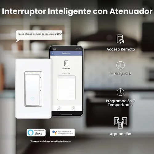 Vista 4 de Feit Electric - Interruptor de luz inteligente WiFi regulable con control remoto, unipolar/3 vías/4 vías, control de voz con Alexa y Google Asst