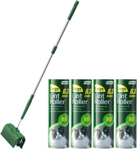 Vista 2 de Rodillos de pelusas para el suelo, extra pegajosos con mango largo retráctil, removedor de pelo grande para gatos y perros, ropa de lavandería
