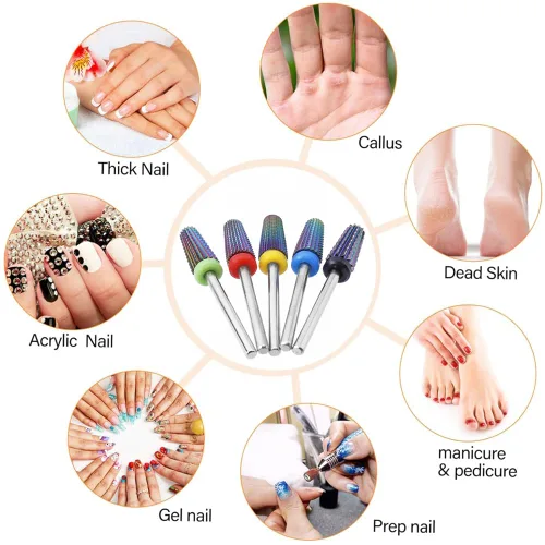 Vista 4 de Juego de 5 brocas de uñas para uñas acrílicas, multifuncional, acero de tungsteno 5 en 1, herramienta de manicura para pulir uñas