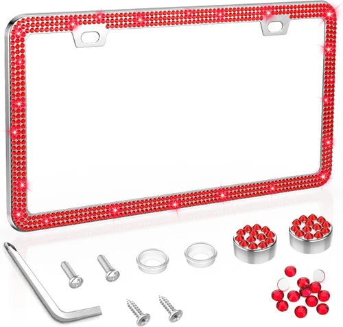 Vista 17 de SHARE&CARE Marco de matrícula brillante, cubierta de matrícula de cristal, soporte para placa de automóvil con diamantes de imitación de cristal