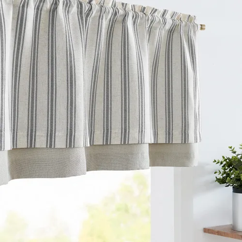 Vista 19 de jinchan Cenefa de Lino a Rayas para Ventanas de 16 Pulgadas Cortinas Opacas para Ventana Pequeña Estilo Granja Cenefa de Doble Capa para Sala