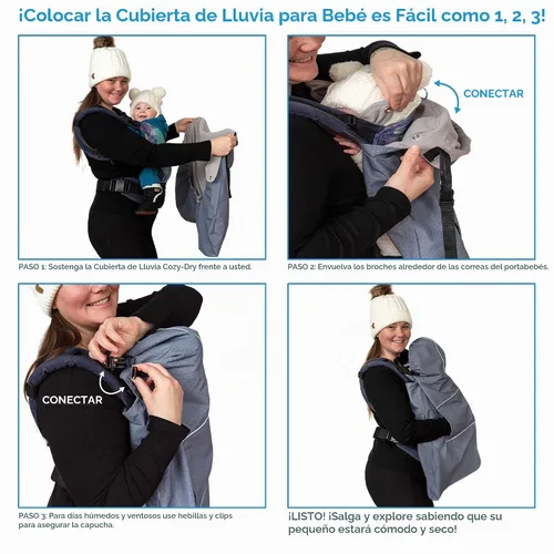 Vista 4 de JAN & JUL Funda impermeable para bebé con capucha y bolsillos, universal para portabebés y cochecitos (Negro)