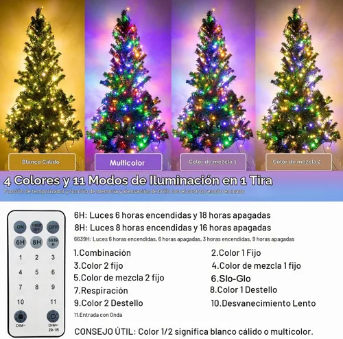 Vista 2 de XUNXMAS Luces de Navidad con 300 luces LED de 108 pies que cambian de color con blanco cálido y multicolor, 11 modos, impermeable, conectable, tira