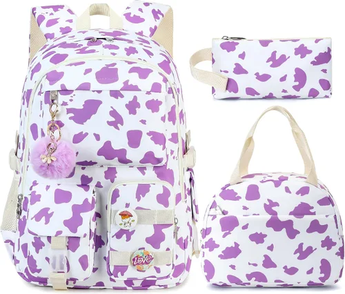 Hidds Mochila para niñas, 3 piezas, mochilas escolares universitarias, juego de bolsa de libros para niños con lonchera, mochila escolar, mochila