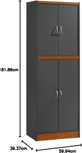 Vista 11 de Hodedah Despensa de cocina de 4 puertas con cuatro estantes, color blanco