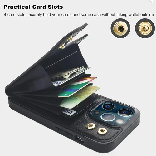 Vista 4 de Folosu Funda compatible con iPhone 13 Pro con soporte para tarjetas, rotación de 360°, soporte de anillo de dedo con función atril, protección RFID