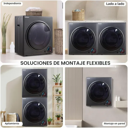Vista 6 de Secadora Portátil de 3.5 pies cúbicos, secadora compacta de 1500 W con tambor de acero inoxidable, 4 modos de secado, protección contra