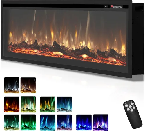 Vista 9 de EUHOMY Chimenea eléctrica de 60 pulgadas empotrada en la pared con control remoto, calentador de chimenea con color de llama ajustable, chimenea