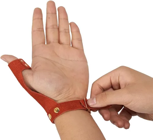 Vista 6 de TOPARCHERY Guantes de flecha 2 dedos protector de cuero para mano derecha izquierda caza tiro objetivo recurvo caballo arco