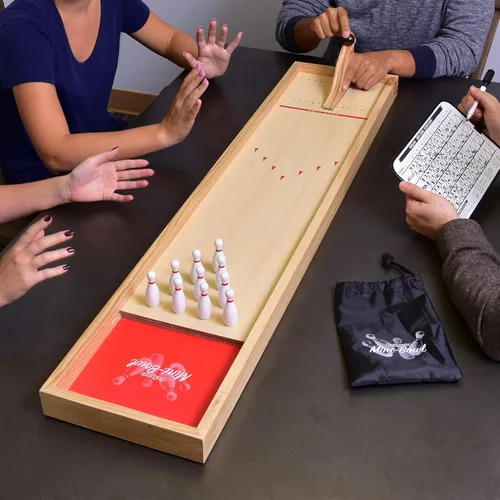 Vista 2 de GoSports Mini Wooden Tabletop Bowling Game Set for Kids & Adults - Includes 1 Bowling Alley Board, 1 Launch Ramp, 2 Mini Bowling Balls, 10 Pins &