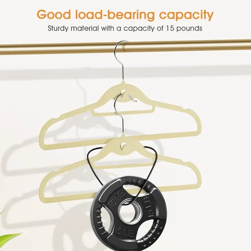 Vista 6 de Perchas de terciopelo para ropa, delgadas, apilables, antideslizantes, color beige, para ahorrar espacio, perchas resistentes para adultos