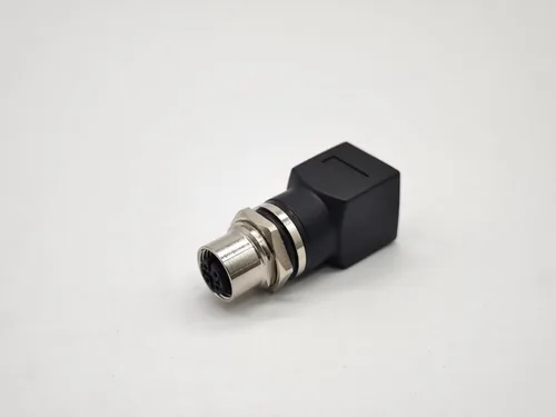 Vista 4 de Elecbee Adaptador de mamparo M12 a RJ45 impermeable M12 D Code 4 Pin hembra a RJ45 Jack ángulo recto negro Código D 4 Pin Hembra Ángulo Recto Negro