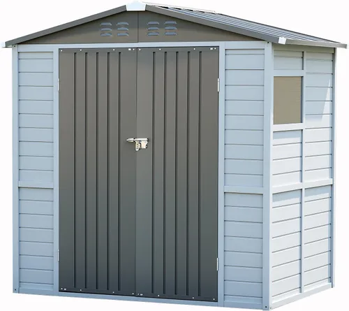 Vista 12 de EUHOME - Cobertizo de almacenamiento para exteriores de 3x5 pies, de madera maciza y acero, con puertas dobles con cerradura y ventanas