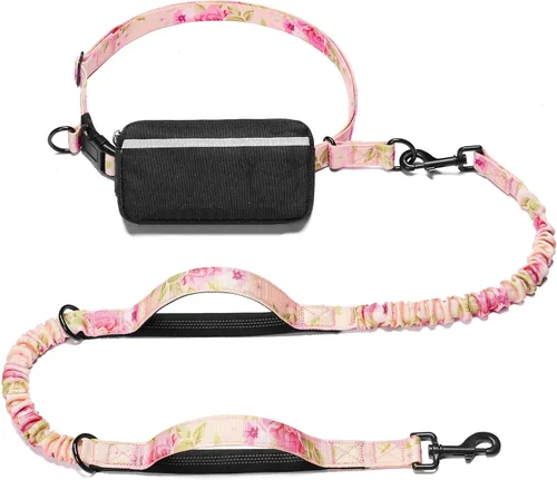 Vista 41 de iYoShop Correa de perro manos libres con bolsa con cierre, dobles asas acolchadas y elástica duradera para caminar, trotar y correr con tu perro