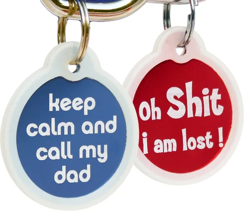 GoTags Divertidas etiquetas personalizadas para perros y gatos con 4 líneas de texto grabado personalizado, las etiquetas de identificación de