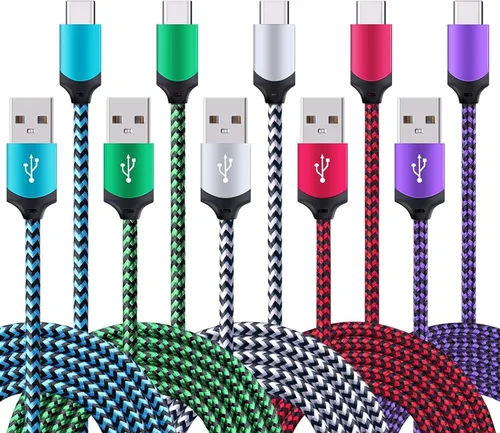 Paquete de 5 cables USB tipo C rápidos de 6 pies para Samsung Galaxy S25 Edge S25+ Plus Ultra S24 S23 S22 S21 S20 FE Ultra S10 S10+ S9 S8 Plus Note