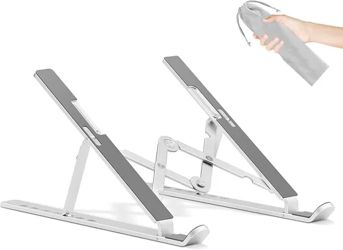 Vista 9 de Soporte para laptop, soporte portátil plegable de aluminio ajustable, almohadilla de silicona antideslizante completa, elevador de computadora