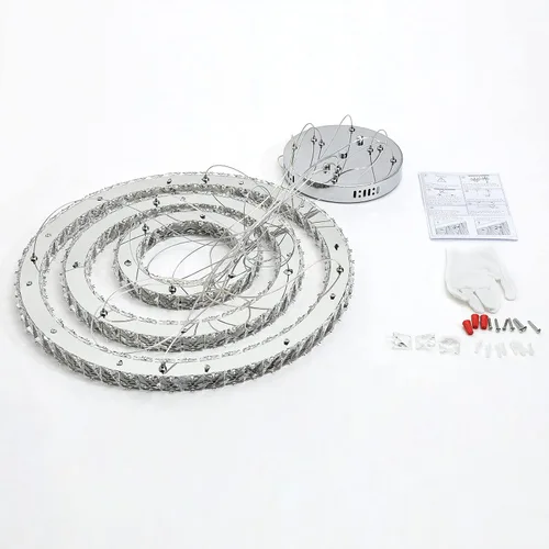 Vista 8 de Buccleuch Moderna araña de cristal, lámpara colgante LED regulable de 3 anillos, lámpara de techo ajustable de acero inoxidable, lámpara de araña