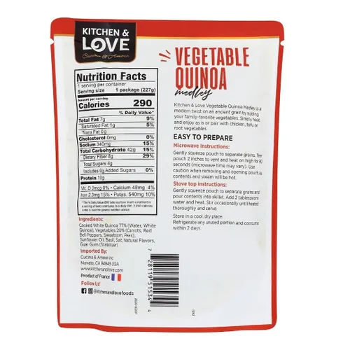 Vista 2 de Kitchen & Love Mezcla de quinua vegetal, precocida, bolsa lista para microondas, estable, sin OMG, sin gluten ni lácteos, a base de plantas, Kosher