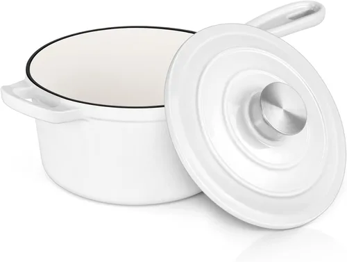 Vista 9 de E-far Cacerola de hierro fundido esmaltado con tapa, cacerola para horno holandés de 1 cuarto de galón, mini olla para salsa para cocinar, hervir
