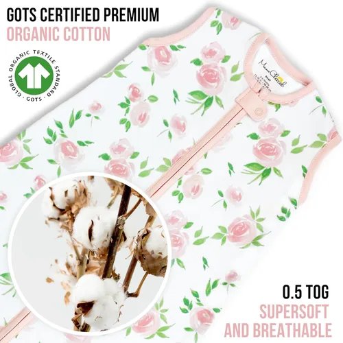 Vista 99 de Mama Cheetah Saco de dormir para bebé de 0.5 TOG, Manta portátil de algodón orgánico para bebé con cremallera bidireccional, Saco de dormir