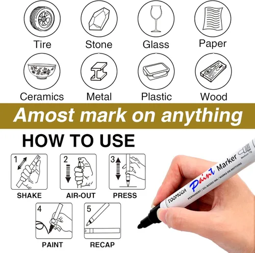 Vista 5 de Rotuladores de pintura dorados, paquete de 2 marcadores permanentes a base de aceite, de secado rápido e impermeables, para neumáticos de automóvil