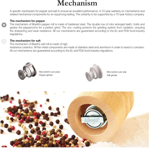 Vista 3 de Bisetti Imperia Molinillo de pimienta de madera de olivo de 9,8 pulgadas con molinillo ajustable