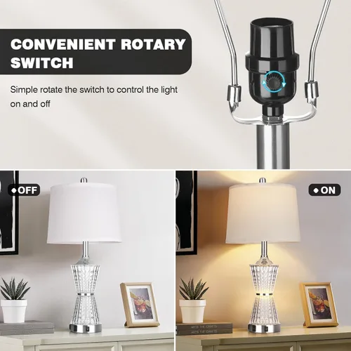 Vista 5 de Lámparas de Mesa Modernas de 26", Juego de 2 Lámparas de Mesa Luz Nocturna con 2 Puertos de Carga USB y Toma de CA, Lámpara de Mesita de Noche