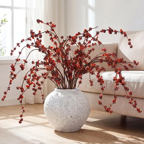 Zeyune 6 ramas artificiales con brotes burdeos de 40 pulgadas, de plástico sintético de hoja perenne, para florero, bricolaje, hogar, oficina, boda