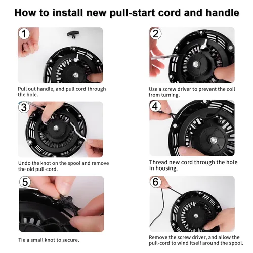 Vista 4 de Arrancador de retroceso Mango de cuerda de arranque para cortacésped, generador de bombas de agua, arandelas a presión, compresor de aire, divisor