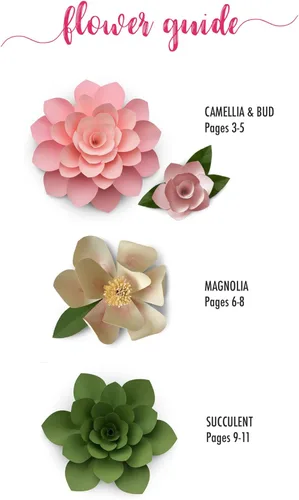 Vista 5 de Camelia de papel + magnolia + plantilla para suculentas, plantillas de hojas de 2 a 18 pulgadas y libro de instrucciones incluido