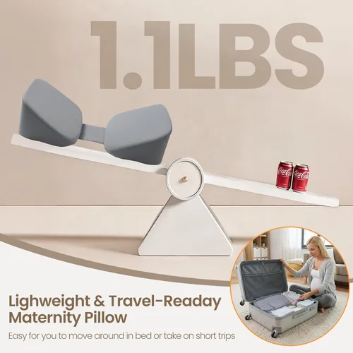 Vista 4 de Almohada de embarazo ajustable de 30° – Almohada de maternidad portátil de viaje con funda lavable, alivio de espalda, presión abdominal y cadera