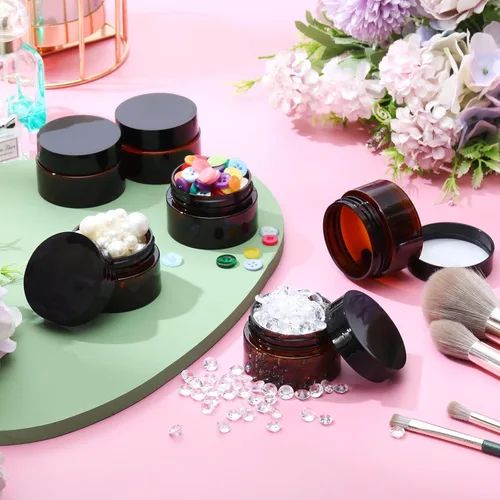 Vista 5 de SATINIOR Paquete de 6 recipientes transparentes con tapas, pequeños tarros de plástico de boca ancha, redondos a prueba de fugas, tarros de plástico