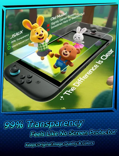 Vista 4 de JSAUX 2-Pack Tempered Glass Screen Protector for Switch 2, Place & Pull Guide Frame for Effortless Installation, Ultra Clear 9H+ Hardness, Anti