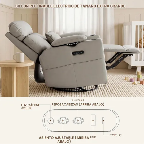 Vista 4 de FiveWillowise Silla mecedora eléctrica para guardería con reposabrazos Gris claro