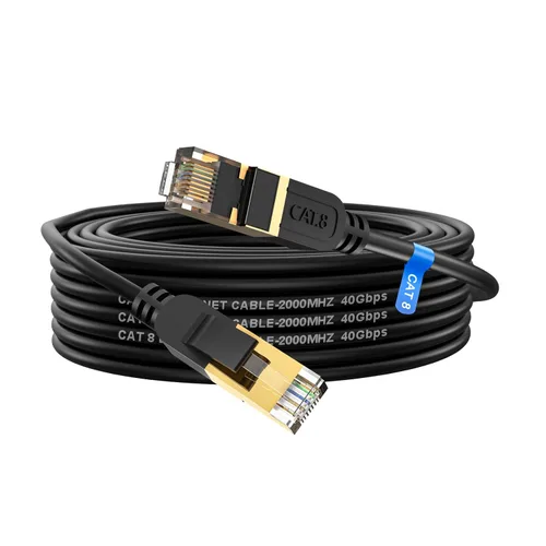 Vista 12 de Cable Ethernet Cat 8, cable de red LAN Cat8 de alta velocidad y servicio pesado de 10 pies 26AWG de 40 Gbps, 2000 Mhz con conector RJ45 chapado