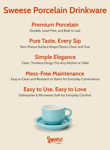 Vista 7 de Sweese - Juego de 4 tazas de espresso apilables de porcelana de 4 onzas con platillos y soporte de metal, color turquesa