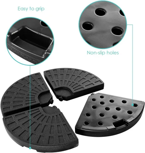 Vista 7 de S AFSTAR Base de sombrilla de 4 piezas para patio, con relleno de agua y arena, con asas de transporte, base de peso para jardín al aire libre