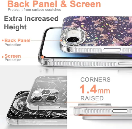 Vista 436 de I-MGAE-IN-AR - Funda diseñada para iPhone 12 y 12 Pro, diseño de mariposa plateada brillante, funda protectora de poliuretano termoplástico, suave